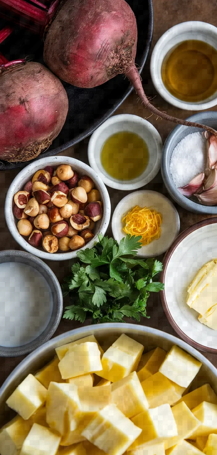 Ingredients photo for Roasted Beets Hazelnut Picada Mashed Potatoes Olive Oil Majado Recipe