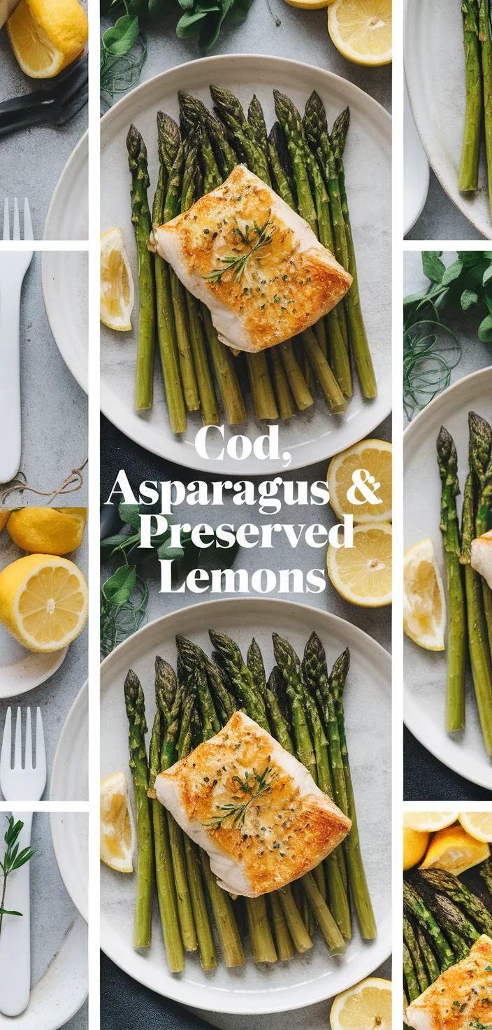 A photo of Cod With Asparagus And Preserved Lemons Recipe