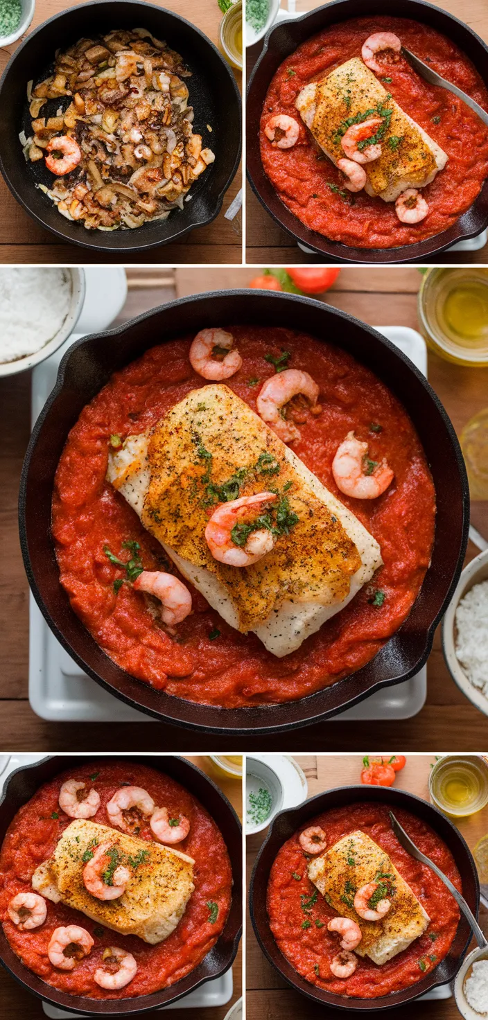 A photo of Shrimp And Monkfish Skillet With Spicy Tomato Sauce Recipe