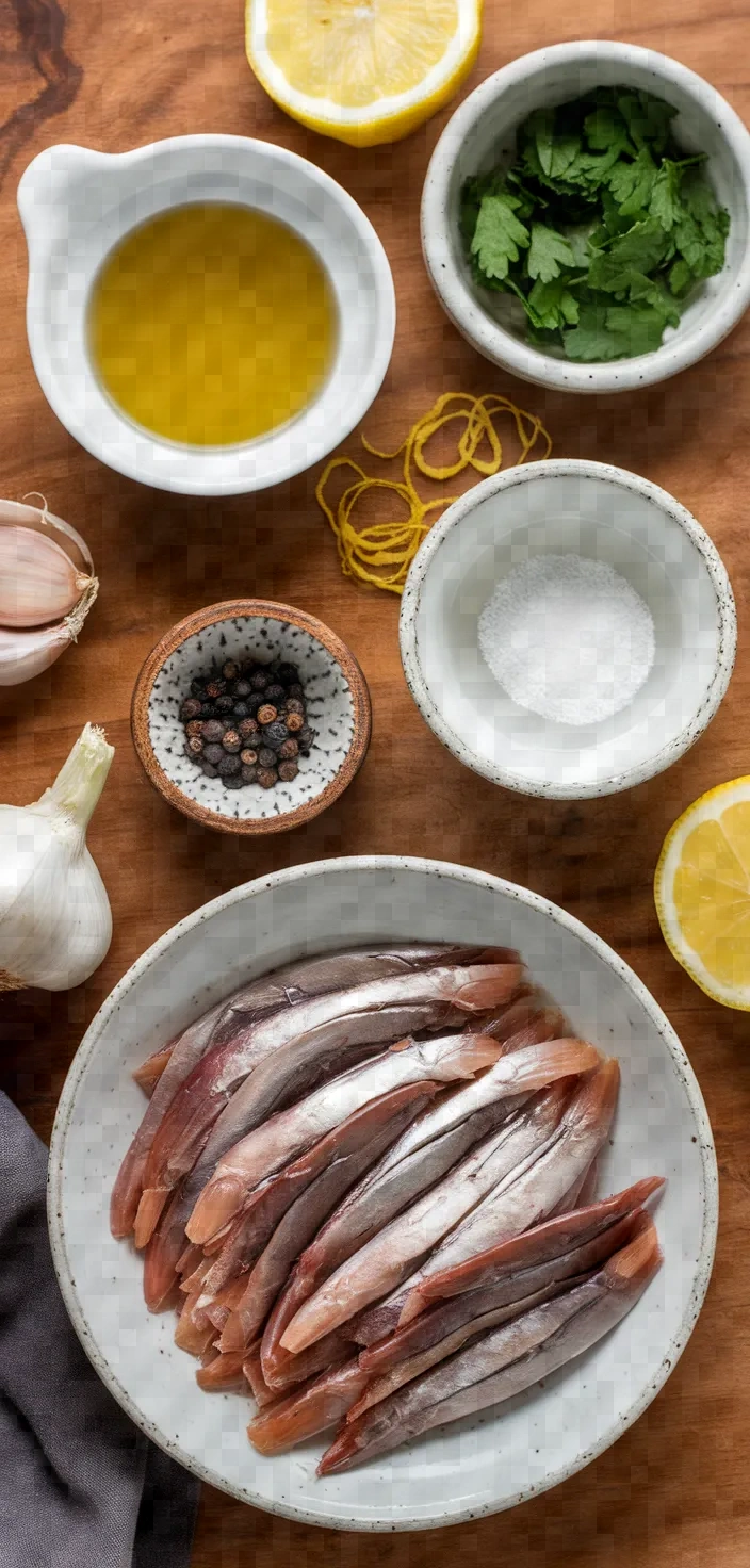 Ingredients photo for Fresh White Anchovies Vinegar Boquerones Vinagre Recipe