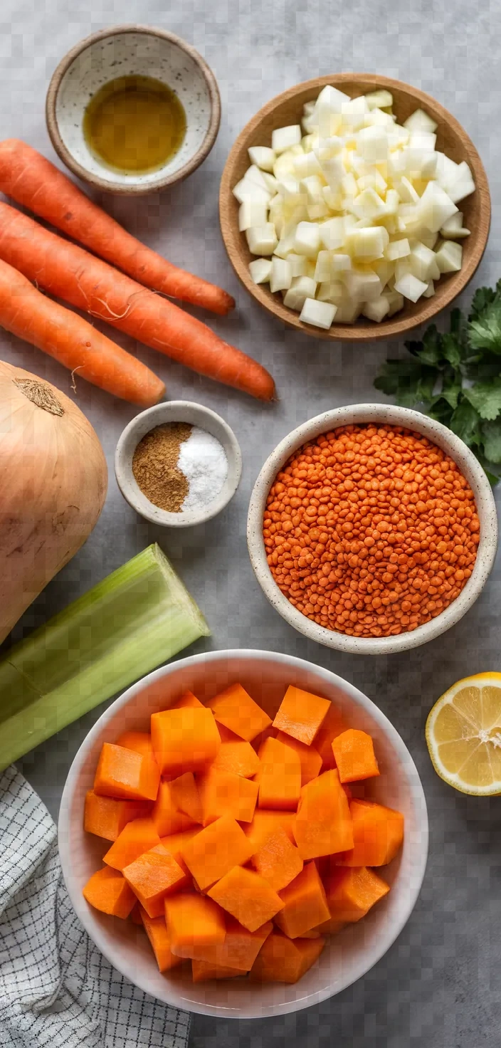 Ingredients photo for Lentil And Butternut Squash Soup Recipe