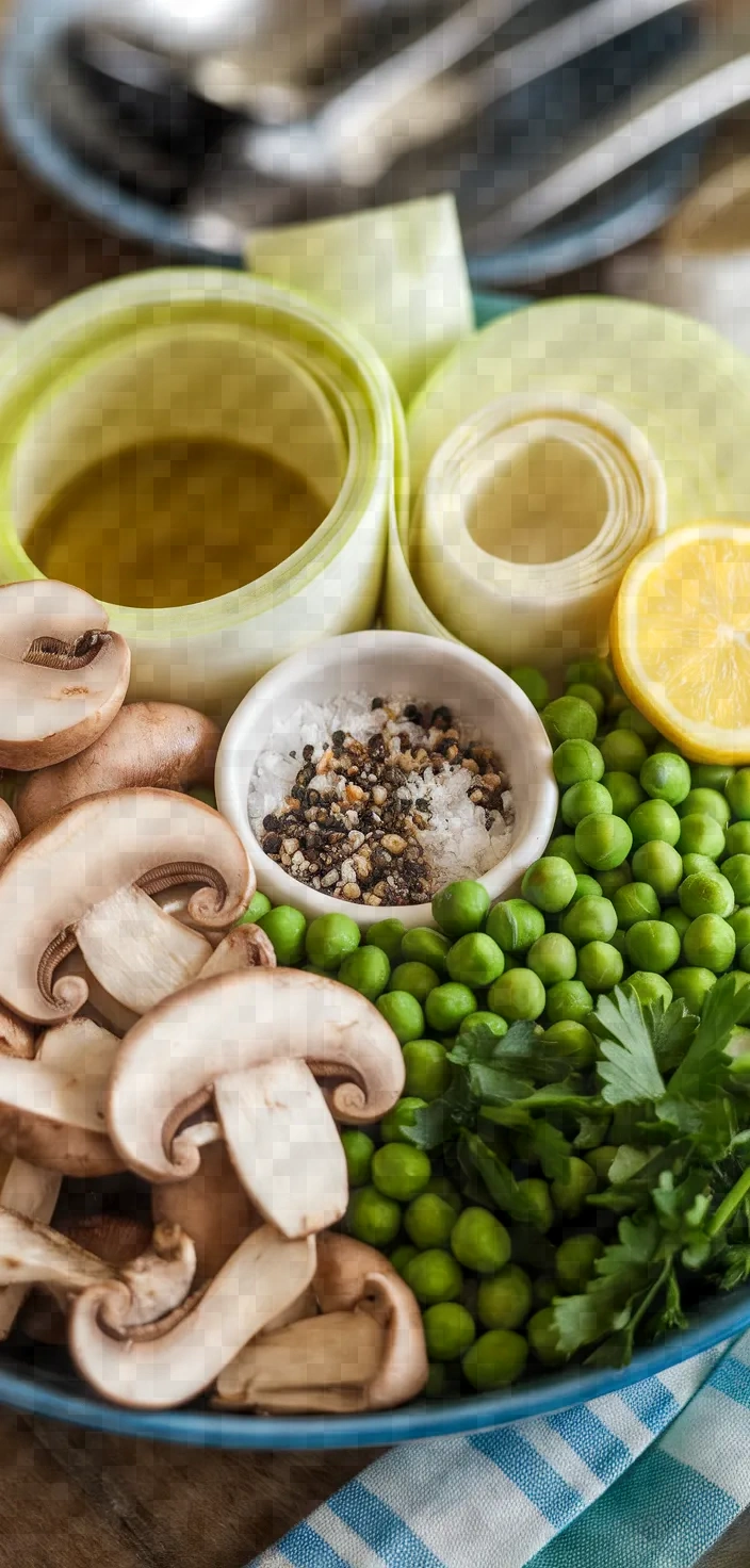 Ingredients photo for Mushrooms With Leeks And Peas Recipe