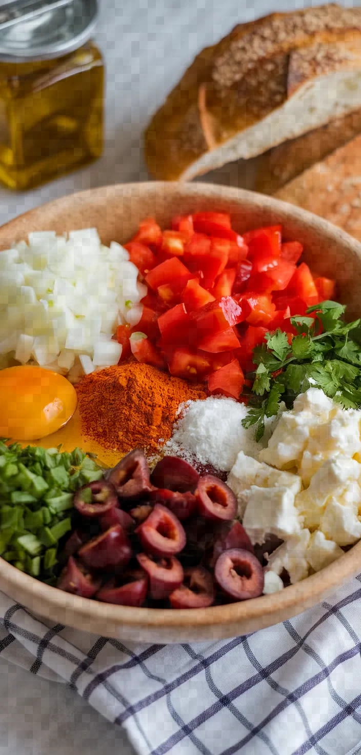 Ingredients photo for Baked Spanish Eggs With Tomatoes Olives Recipe