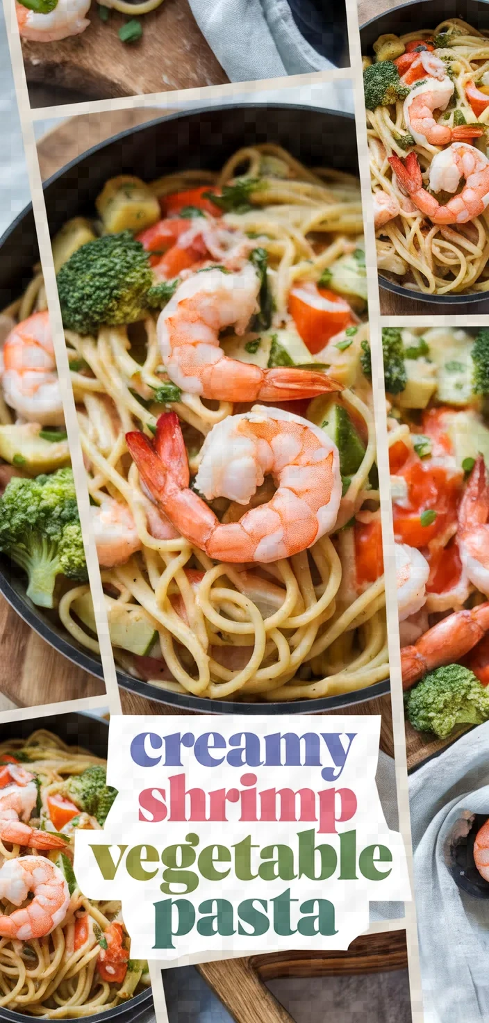 A photo of One Pan Creamy Pasta With Shrimp Vegetables Recipe