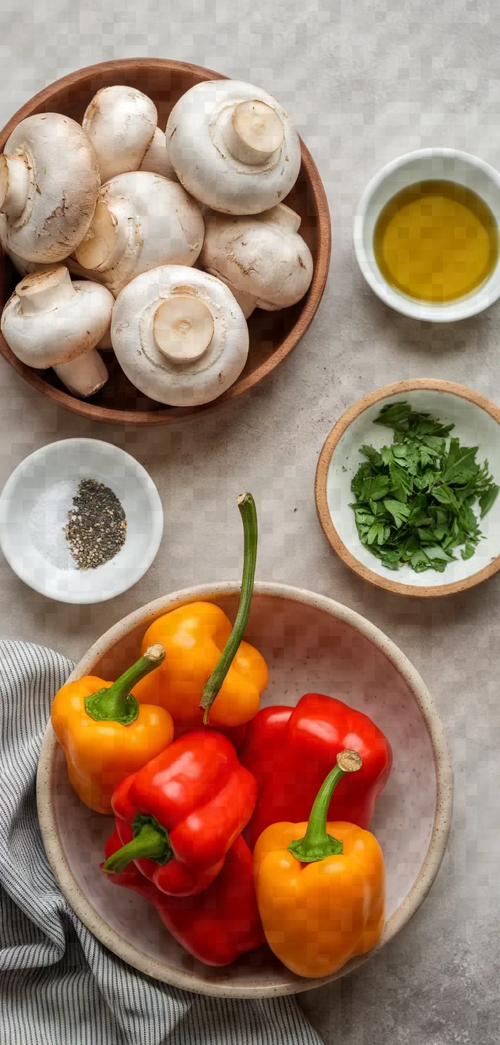 Ingredients photo for Garlic Mushrooms With Spanish Padron Peppers Recipe