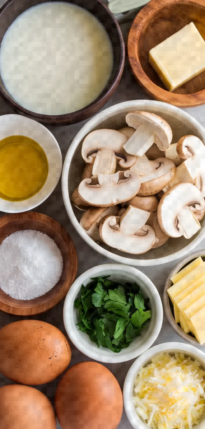 Ingredients photo for How To Make An Amazing Mushroom Omelette Tortilla De Champinones Recipe