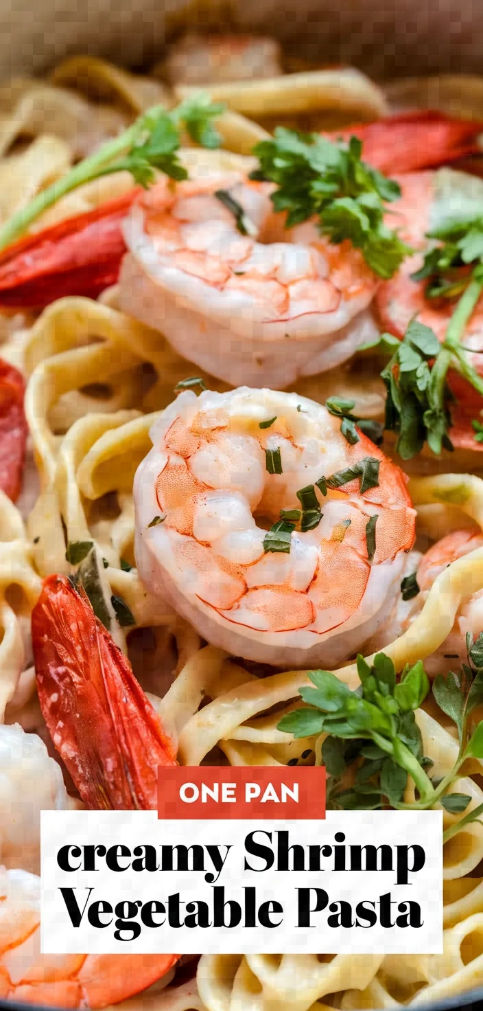 One Pan Creamy Pasta With Shrimp Vegetables Recipe