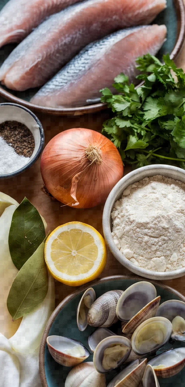 Ingredients photo for Spanish Hake In Green Sauce Merluza En Salsa Verde Recipe