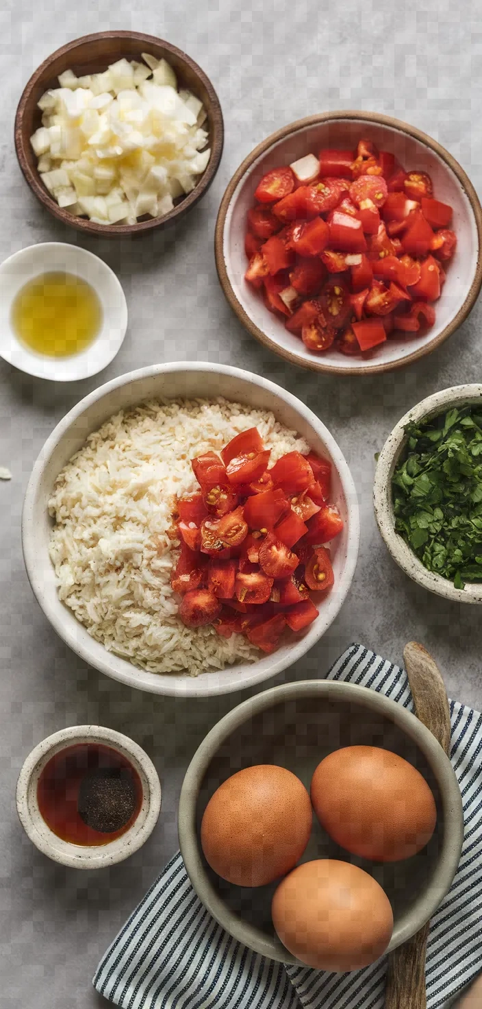 Ingredients photo for Spanish Tomato Rice With Poached Eggs Recipe