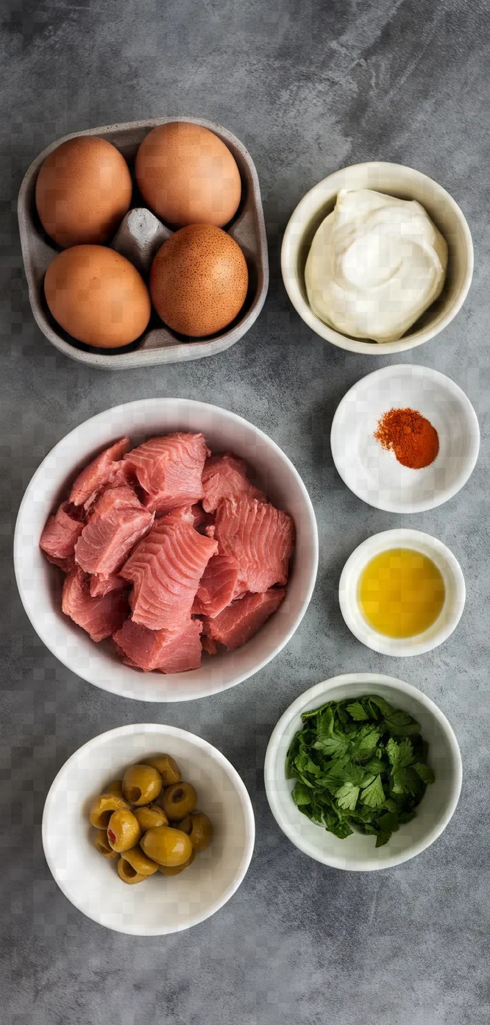 Ingredients photo for Spanish Deviled Eggs Tuna Recipe