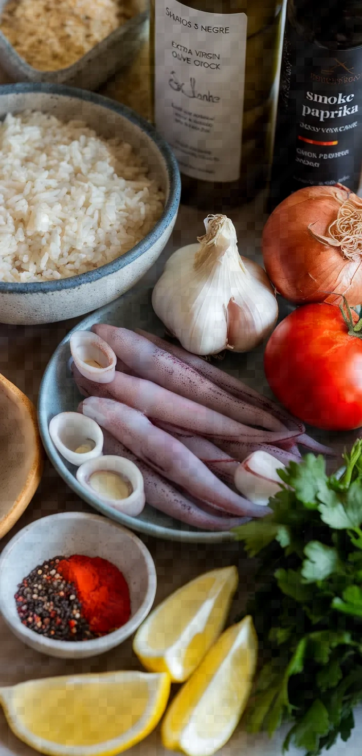 Ingredients photo for Seafood Rice From Spain Arros Negre Recipe
