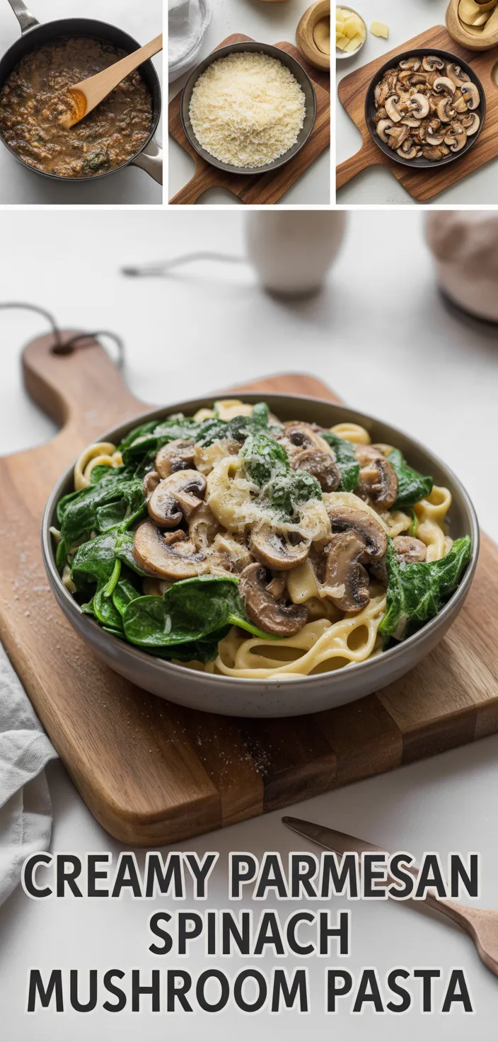 A photo of Creamy Parmesan Spinach Mushroom Pasta Recipe