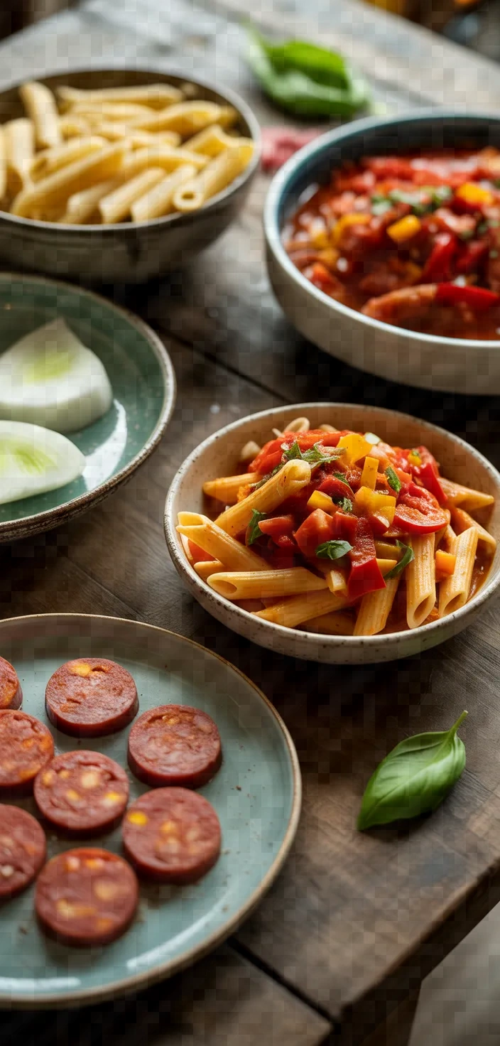 Ingredients photo for Spanish Style Spicy Tomato Pasta Recipe